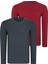 Ikili Set T8587 Dewberry V Yaka Erkek Sweatshırt-Bordo-Antrasit 1