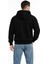 Kapüşonlu Sweatshirt Hoodie 3 Iplik Şardonlu Pamuklu Kumaş, Önü Baskılı, Fermuarlı Rahat Kalıp, Kışlık ve Sokak Stili Sweat - Siyah 3