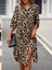 Kadın Uzun Kollu Yakalı Önden Düğmeli Leopar Desenli Modal Midi Elbise 4