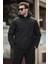 Siyah Kapüşonlu Cepli Erkek Şişme Mont E7238 2