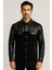 Erkek Gömlek Suni Deri ve Triko Karışımlı (Overshirt) Siyah 7348 1