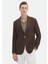 Kahverengi Desenli Shirt Shoulder Slim Fit %100 Keten Ceket 1