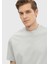 Açık Gri Düz Bisiklet Yaka %100 Pamuk T-Shirt 1