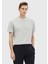 Açık Gri Düz Bisiklet Yaka %100 Pamuk T-Shirt 3
