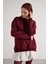 Kadın Bordo Basic Yırtmaçlı Oversize 3 Iplik Şardonlu Sweatshirts 30078 4