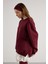 Kadın Bordo Basic Yırtmaçlı Oversize 3 Iplik Şardonlu Sweatshirts 30078 6
