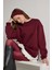 Kadın Bordo Basic Yırtmaçlı Oversize 3 Iplik Şardonlu Sweatshirts 30078 7
