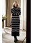Z3059 Dewberry Womens Striped Long Sleeve Knitwear Dress-Siyah 1