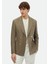 Haki Çizgili Zeroweight Slim Fit Keten Karışımlı Ceket 1