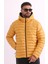 Erkek Sarı Rüzgar Geçirmez Kapüşonlu Taşınabilir Çantalı Elyaf Dolgulu Hafif Spor Mont 6