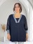 Yakası ve Kol Ağızları Simli Kollar Şifon Mini Yırtmaçlı V Yaka Büyük Beden Bluz 1