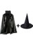 Siyah Yakalı Pelerin ve Siyah Cadı Şapkası Seti Çocuk Boy 1