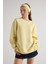 Kadın Sarı Basic Yırtmaçlı Oversize 3 Iplik Şardonlu Sweatshirts 30078 1