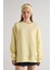 Kadın Sarı Basic Yırtmaçlı Oversize 3 Iplik Şardonlu Sweatshirts 30078 4
