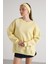 Kadın Sarı Basic Yırtmaçlı Oversize 3 Iplik Şardonlu Sweatshirts 30078 5