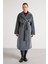 Pelüş Astarlı Uzun Kemer Detaylı Kaban Siyah 2