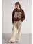 Nakışlı 3 Iplik Şardonlu Sweatshirt Kahve 1