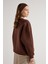 Nakışlı 3 Iplik Şardonlu Sweatshirt Kahve 3