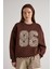 Nakışlı 3 Iplik Şardonlu Sweatshirt Kahve 6