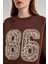 Nakışlı 3 Iplik Şardonlu Sweatshirt Kahve 7