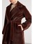 Pelüş Astarlı Uzun Kemer Detaylı Kaban Kahve 6