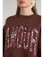 Leopar Nakışlı 3 Iplik Şardonlu Sweatshirt Kahve 4