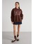 Leopar Nakışlı 3 Iplik Şardonlu Sweatshirt Kahve 5
