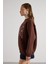 Leopar Nakışlı 3 Iplik Şardonlu Sweatshirt Kahve 7