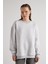Kadın Gri Melanj Basic Yırtmaçlı Oversize 3 Iplik Şardonlu Sweatshirts 30078 4
