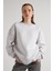 Kadın Gri Melanj Basic Yırtmaçlı Oversize 3 Iplik Şardonlu Sweatshirts 30078 8