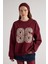 Nakışlı 3 Iplik Şardonlu Sweatshirt Bordo 2