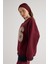 Nakışlı 3 Iplik Şardonlu Sweatshirt Bordo 5