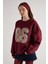 Nakışlı 3 Iplik Şardonlu Sweatshirt Bordo 6