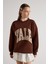 Kadın Kahve Nakışlı Şardonlu Oversize Sweatshirt 30080 1
