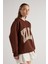 Kadın Kahve Nakışlı Şardonlu Oversize Sweatshirt 30080 3