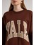 Kadın Kahve Nakışlı Şardonlu Oversize Sweatshirt 30080 5