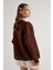 Kadın Kahve Nakışlı Şardonlu Oversize Sweatshirt 30080 6