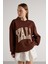 Kadın Kahve Nakışlı Şardonlu Oversize Sweatshirt 30080 7