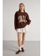Kadın Kahve Nakışlı Şardonlu Oversize Sweatshirt 30080 8