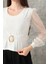 Mtxdpn Tokalı Tül Kollu Bluz Beyaz T4071 (Beden: Xl) 3