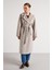 Pelüş Astarlı Uzun Kemer Detaylı Kaban Gri 1