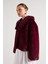 Kadın Bordo Seyyar Yakalı Tasarım Kürk Kaban 30082 5