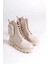 Gına Bağcıklı Fermuarlı Ortopedik Taban Çantalı Kadın Bot Ckt - Krem 4