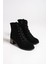 Dıana Bağcıklı Fermuarlı Ortopedik Taban Topuklu Süet Kadın Bot Sst - Siyah 4