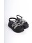 Elena Lastikli Taşlı Şeritli Ortopedik Taban Kadın Sandalet Cst - Siyah 4