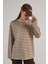 Kadın Çizgili Oversize Bordo Krem Sweatshirt 30010 2