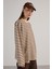 Kadın Çizgili Oversize Bordo Krem Sweatshirt 30010 4