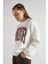 Leopar Nakışlı 3 Iplik Şardonlu Sweatshirt Ekru 6