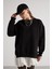 Kadın Siyah Basic Yırtmaçlı Oversize 3 Iplik Şardonlu Sweatshirts 30078 5