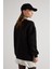 Kadın Siyah Basic Yırtmaçlı Oversize 3 Iplik Şardonlu Sweatshirts 30078 8